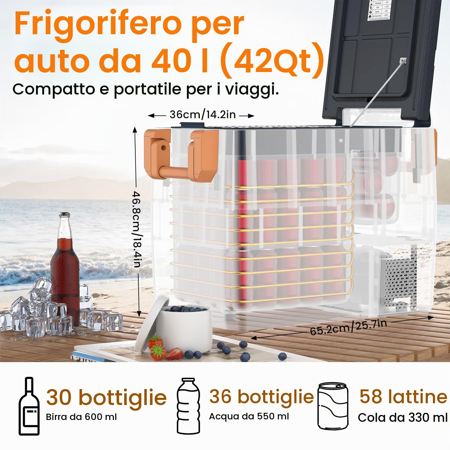 Frigorifero Portatile per Auto 40L Frigo Auto 12V/24V Congelatore per Auto -20℃-20 ℃ Elettrico Mini Frigorifero da Campeggio con Controllo APP Frigo per Auto Camion Barca Camper