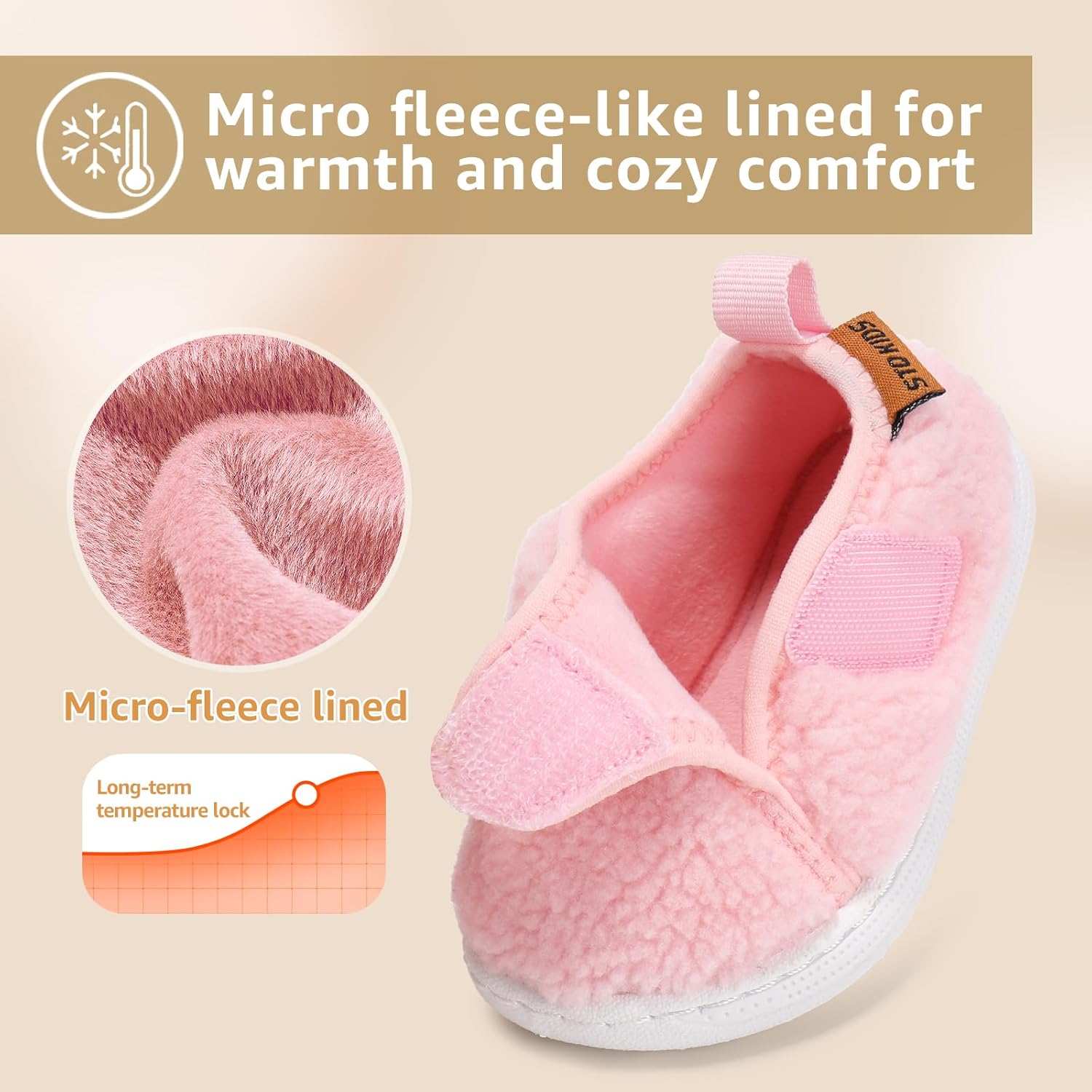 Baby Slippers Boys Girls Indoor Outdoor Non Slip Slippers Comfort Lightweight Shoes with Warm Wool Interior for 6 12 18 24 Months - Image 4