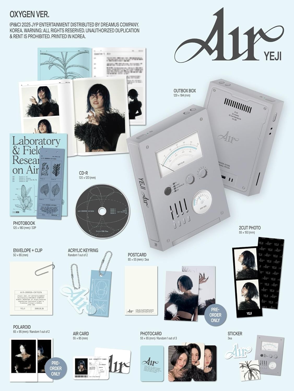 IT'ZY Yeji Air 1st Mini Album with Tracking Sealed (Full Set(2Standard+Mystery+Oxygen+2POCA))