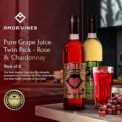 Miniatura 6 de Amor Vines Jugo de uva 100% natural de primera calidad, cero azúcares añadidos, jugo orgánico, 24 onzas, alternativa al vino (2 x Concord 2 x