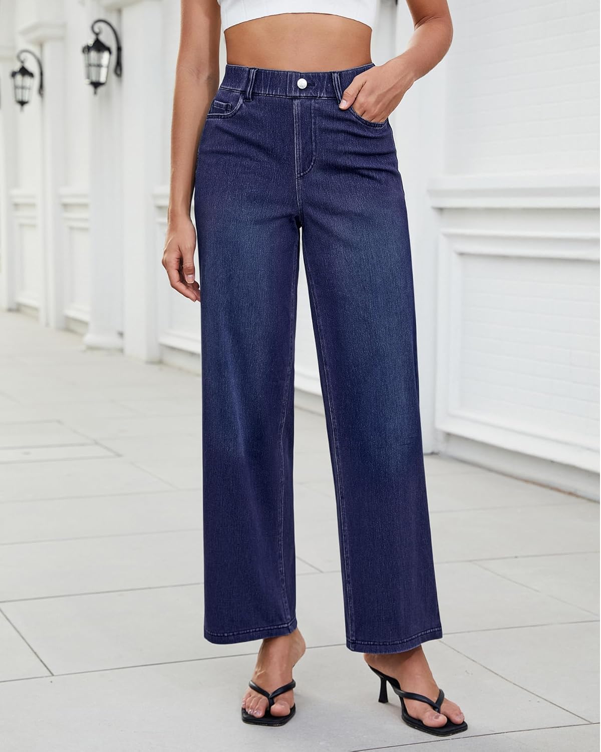 GRAPENT Wide Leg Jeans for Women High Waisted Trendy Pull On Elastic Waist Soft Stretchy Denim Pants Sweatpant Jeans - Image 8