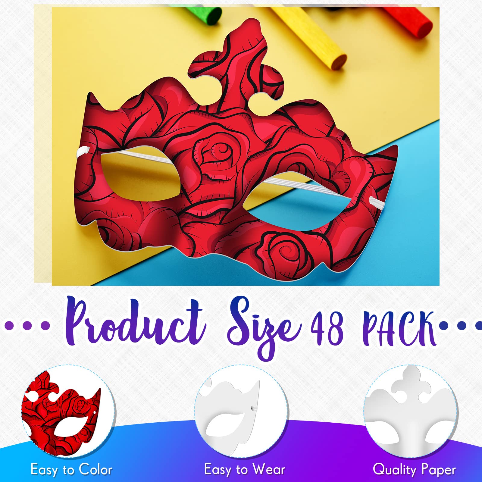 Leyndo 48 Pack Paper Mache Masks Half Face White Masquerade Mask DIY Blank Mardi Gras Halloween Masquerade Cosplay(Assorted Style)