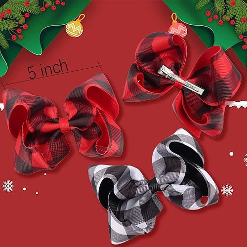 Miniatura 10 de Lazos de pelo a cuadros con diamantes de imitación de Navidad para niños y niñas, 4 pulgadas, lazo de Navidad a cuadros, lazo de cocodrilo,