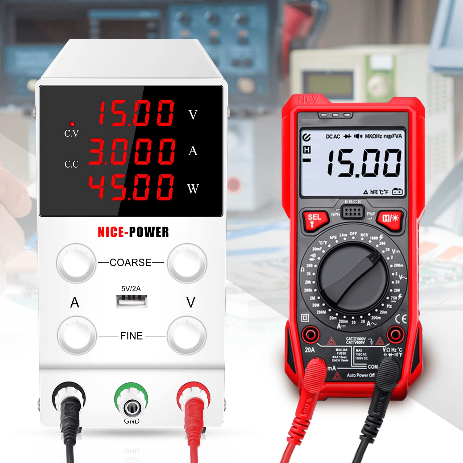 NICE-POWER DC Power Variable Supply 120V 3A 4Digital Display Adjustable Regulated Switching DC Lab Bench Power Supply