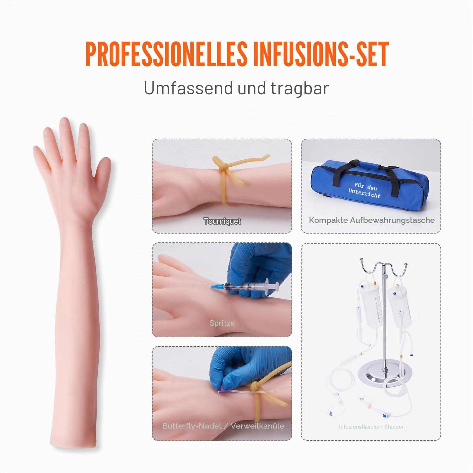 VEVOR Phlebotomie-Kit,IV Intravenous Practice Arm Vein Puncture Training Medizinisches Modell PVC Material für Medizin- und Pflegestudenten Phlebotomie-Arm-Praxis-Kit (NUR FÜR AUSBILDUNGSZWECKE)