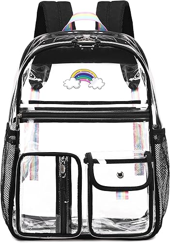 Lanola Mochila aprobada para estadios, mochila transparente de PVC resistente, bolsa transparente para bolsas de libros de escuela secundaria