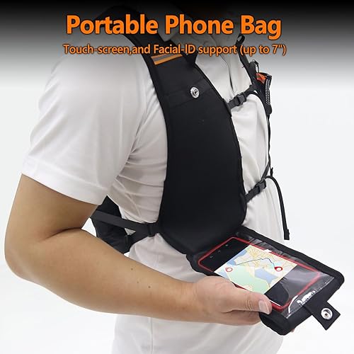 Miniatura 5 de Mochila de hidratación con bolsa de hidratación de 2 litros, bolsillo táctil para teléfono, brújula, silbato, mochila de agua reflectante ligera y