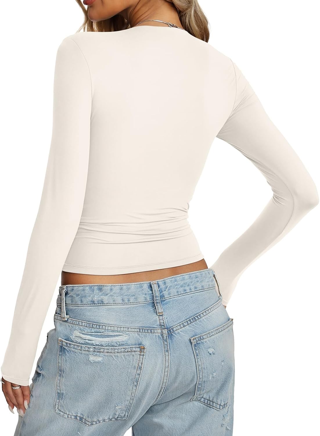 Womens Double Lined Long Sleeve Tops Sexy Square Neck Shirt Going Out Tops Fitted Y2K Fashion Fall Tees 2026 - Image 6