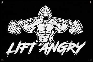 Lift Angry Gorilla Banner - Home Gym Decor - Large Quotes Wall Art - Garage Basement - Sports Inspiration - Motivational Fitness 24 x 36 Inches