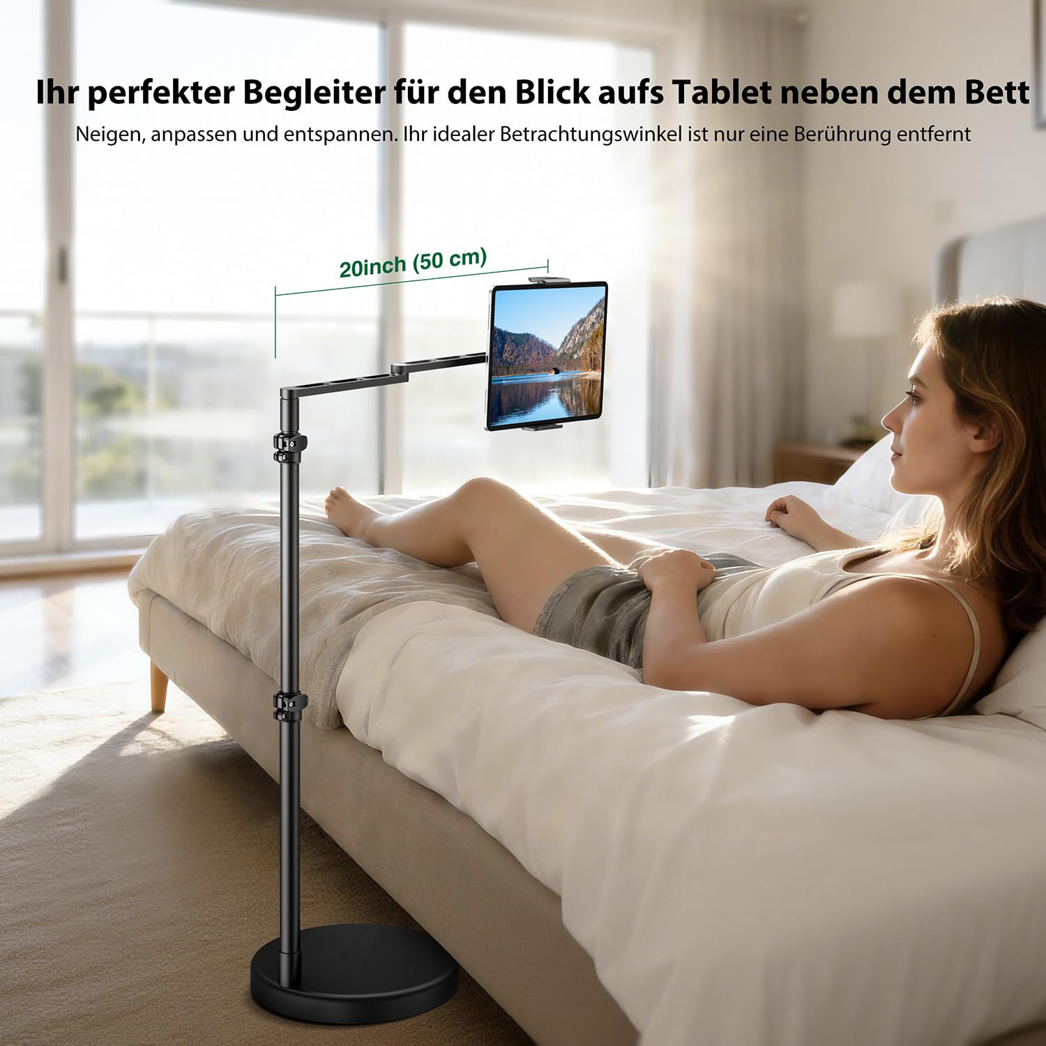 elitehood Schwenkbar Tablet Bodenständer Höhenverstellbar für Bett | Aluminium iPad Ständer Halterung für Bett, Sofa mit Frei Einstellbarem, Kompatibel mit iPad mini/Air/Pro 12.9" & 4.7–13"