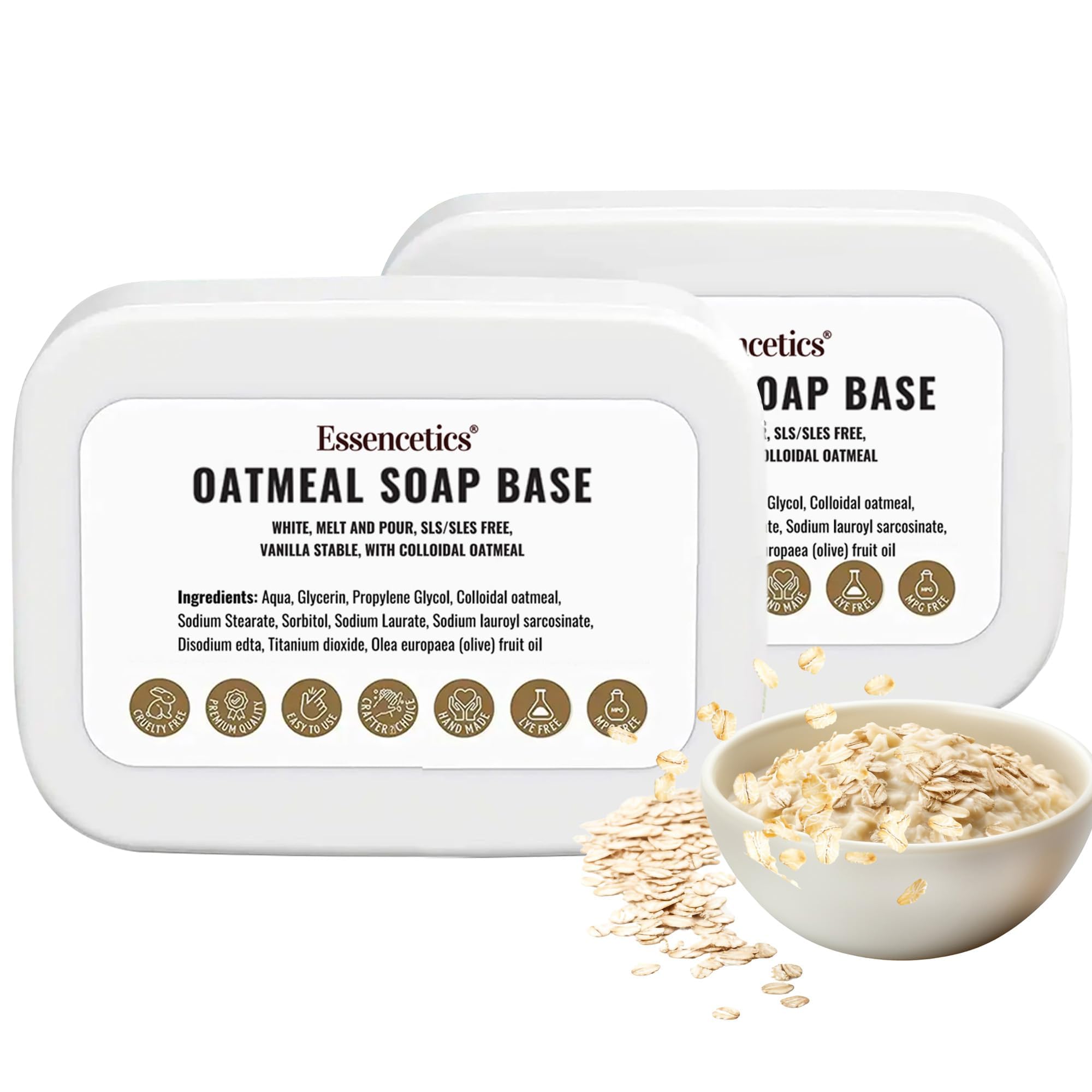 Essencetics 5 LB - Oatmeal Soap Base - SLS Free, No Palm Oil, Vegan & Cruelty Free - Organic Melt and Pour Soap Base for Soap Making - Made from Natural Glycerin - (5 Pound)