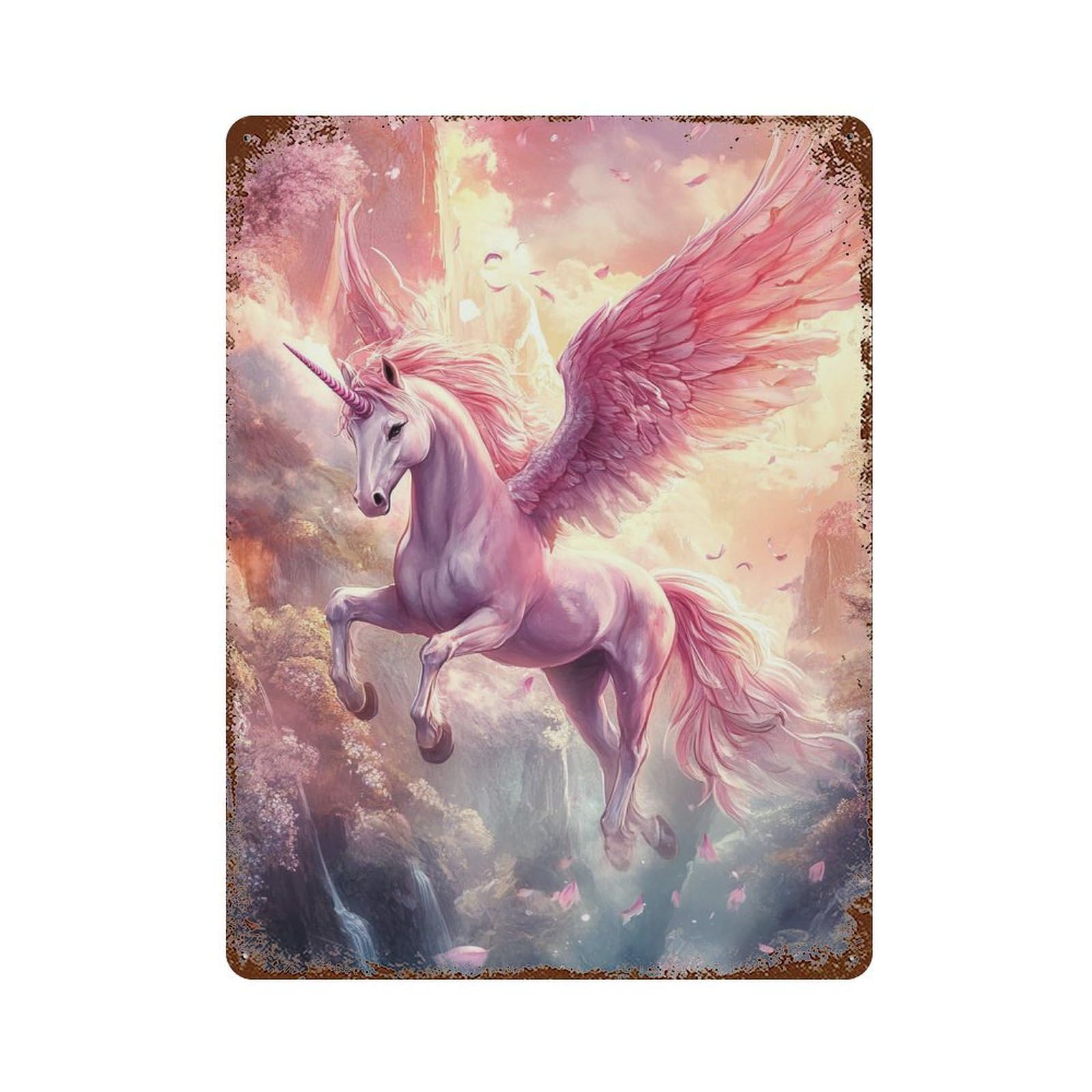 Pegasus Unicorn Fantasy Art Rust Effect Tin Sign 15.7"x11.8", Vintage Wall Decor for Bistro, Counter And Cafe Decor