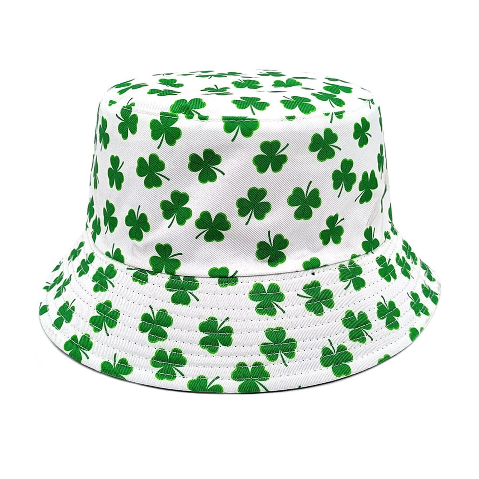 St. Patrick's Day Bucket Hat for Women and Men, Green Cap Ireland Shamrock Accessories Double-Sided Reversible Hats Lucky Clover Sun Caps Lightweight Fancy Dress Costume Accessory for Travel Party