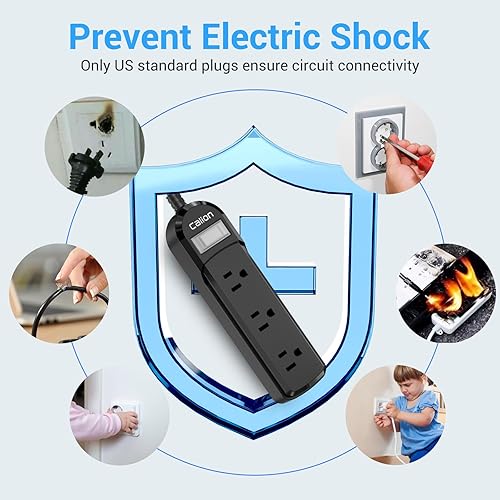 Miniatura 7 de VNJ Regleta de alimentación para exteriores con 3 salidas de CA, protector contra sobretensiones impermeable IPX6, diseño de bloqueo de seguridad y