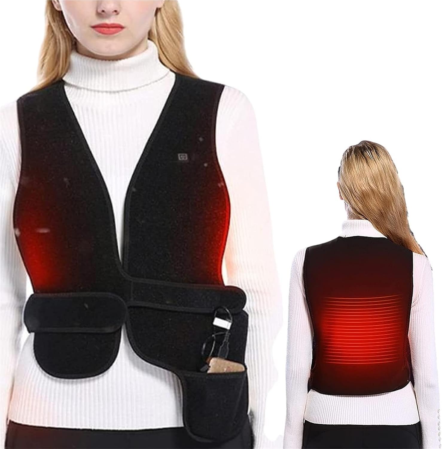USB Rechargeable Heating Vest, Doubled-Warm Fleece Body Warmer for Outdoor Camping