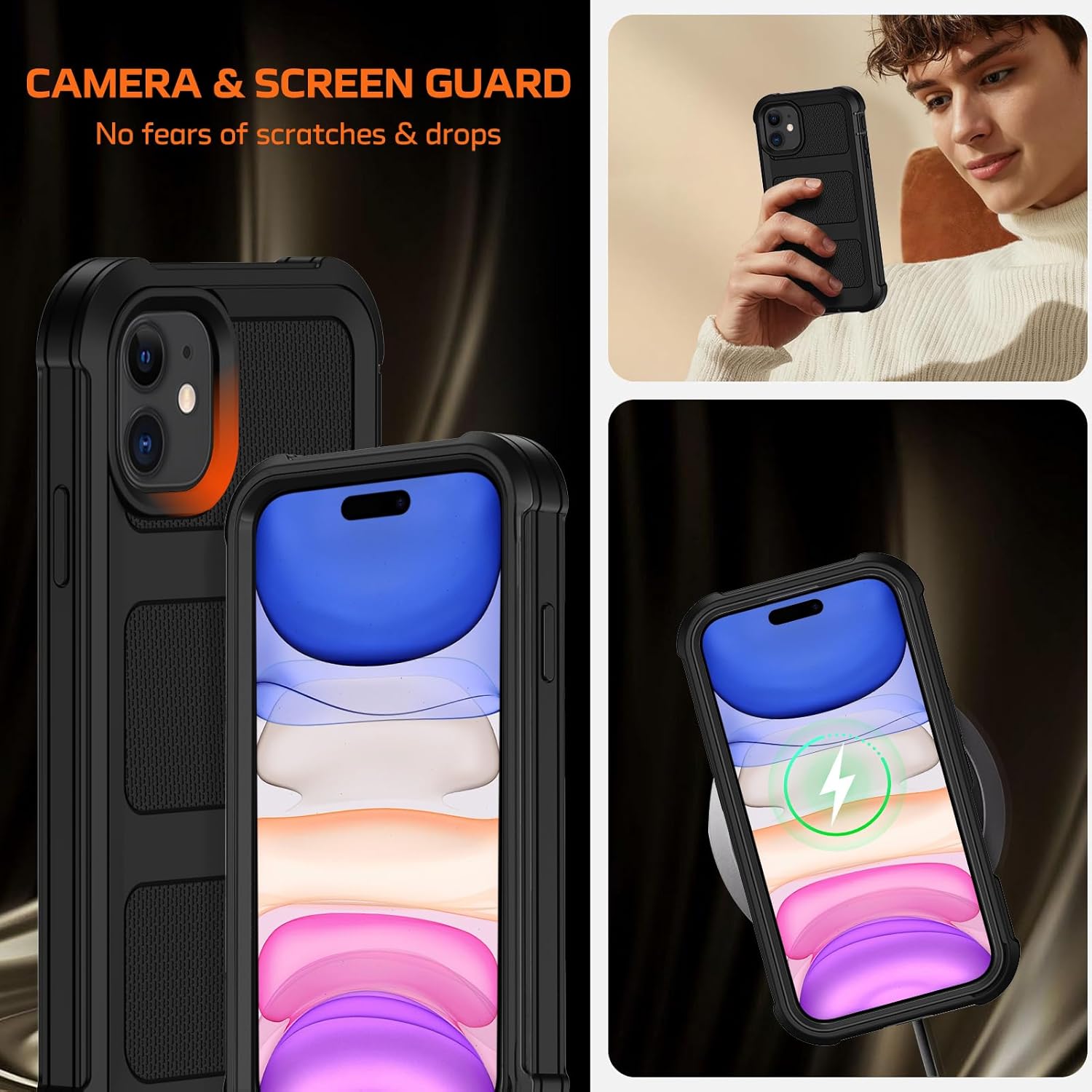 for iPhone 11 Case with Belt Clip Holster,Anti-Drop Shockproof Bumper Phone Cases w/2x Screen Protectors & Kickstand,Rugged Heavy Duty Military Grade Protective Defender Cover for Apple 11 (Black)