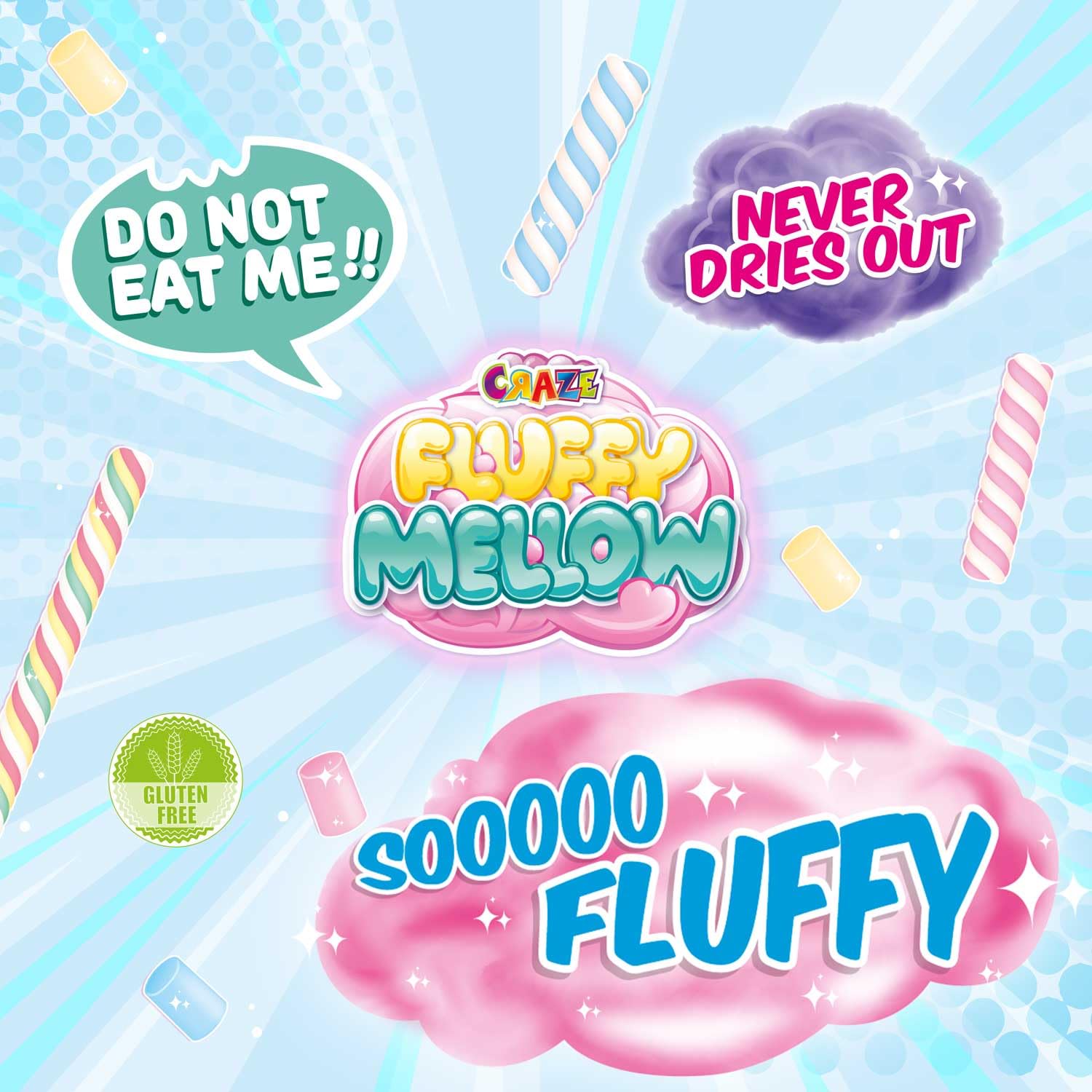 CRAZE Fluffy Mellow puszysty Slime, miękki i łatwy do rozciągnięcia, zabawka przeciwstresowa w torbie 25 g, rzemiosło dla dzieci, różne 4 kolory