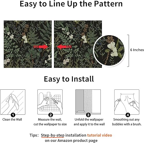 Miniatura 10 de Papel tapiz removible bohemio de 17.5 x 394 pulgadas, papel tapiz floral para dormitorio y baño, fácil de despegar, papel tapiz adhesivo adhesivo