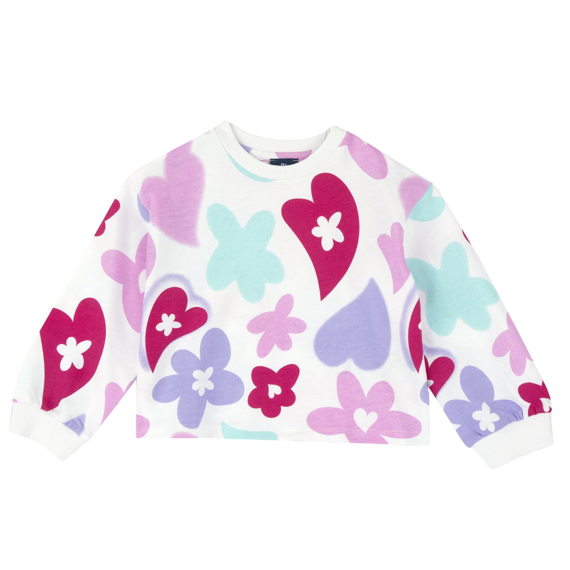 Chicco, Sudadera de cuello redondo con estampado de flores y corazones, niña
