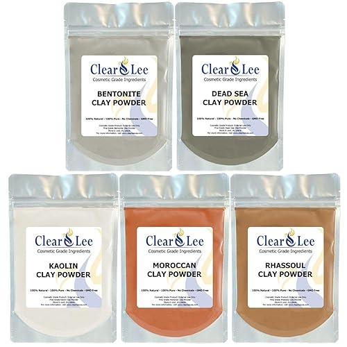 Paquete variado de polvos de arcilla de grado cosmético, caolín, bentonita, mar muerto, marroquí, arcilla Rhassoul, paquete de 5, polvo natural 100%