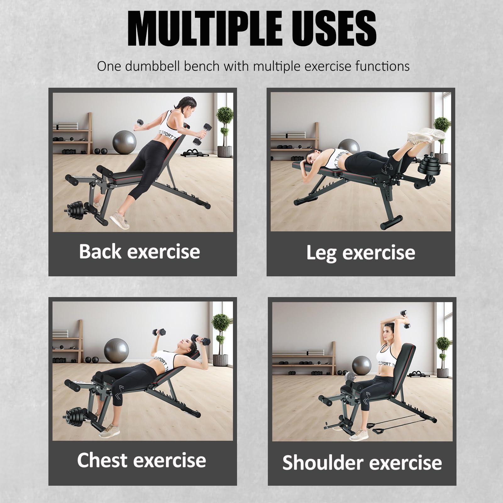Banco Musculación Plegable Banco Gimnasio Capacidad de Peso de 200 kg/440 LB, Ajuste de ángulo de 5 Niveles, Espuma de Alta Densidad y Estructura de Acero