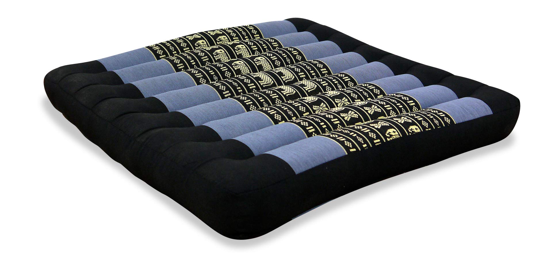 livasia Kapok Seat Cushion, 50cm x 50cm x 6cm, 100% Organic Kapok Filling, Handmade, Size L (Blue/Elephant)