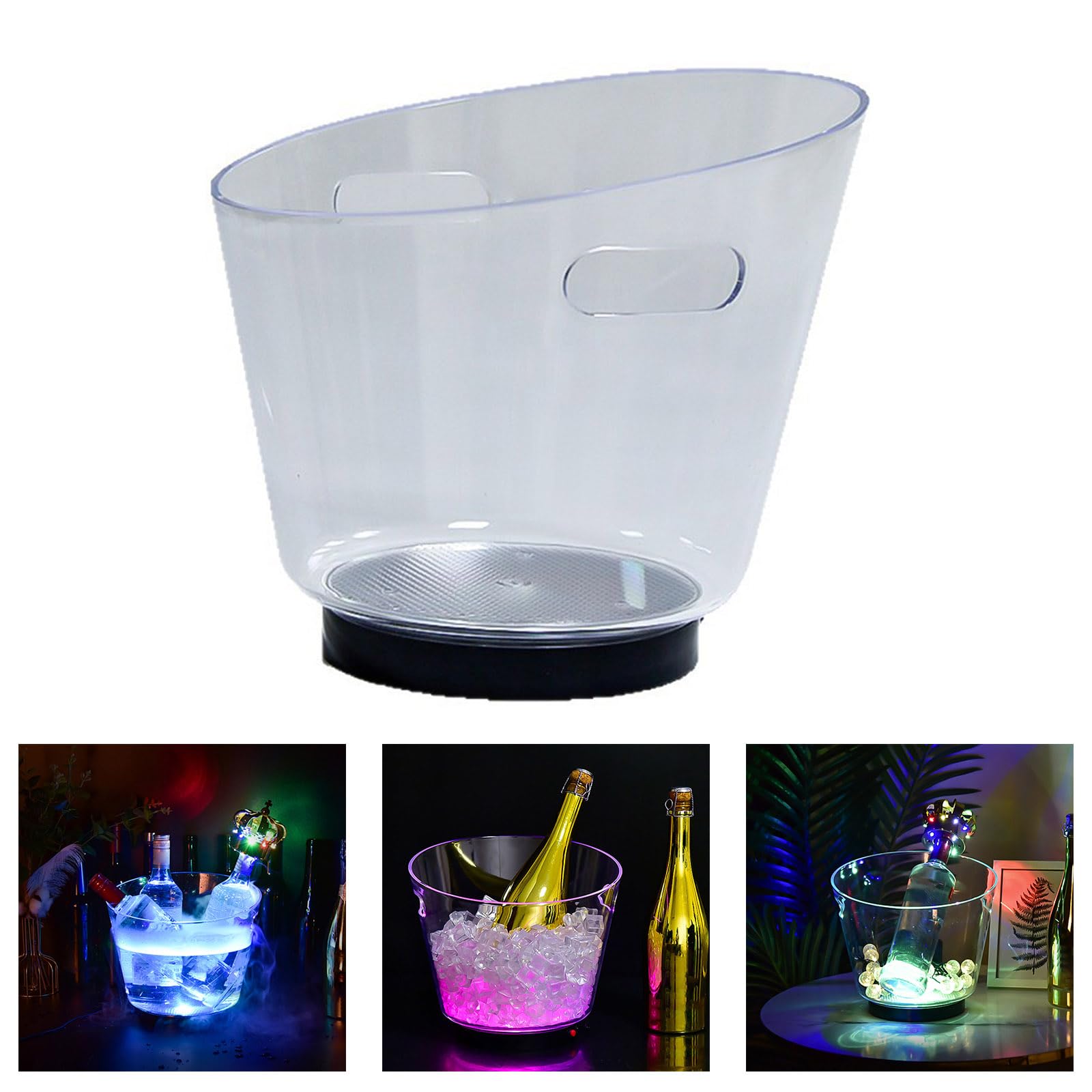 Cubos enfriadores de champán de 6 litros con dos asas, diseño transparente brillante, enfriador de bebidas para fiestas y uso al aire libre, accesorios para el hogar y el club