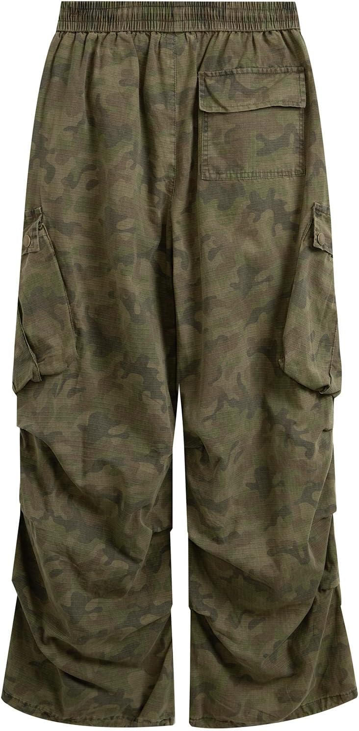 Bakyarder Women's Y2K Camo Wide Leg Cargo Pants Baggy Streetwear Long Trousers with Utility Flap Pockets - Image 7