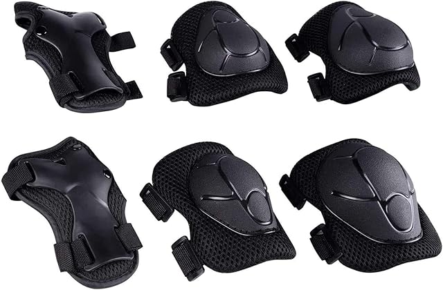 Ambiguity Kids Protective Gear Set 6 in 1 Knee Elbow Pads Wrist Guards Children Protection Safety Roller Bicycle Skateboard Inline Skating Scooter Multi Sports for Boys Girls Age 3-8