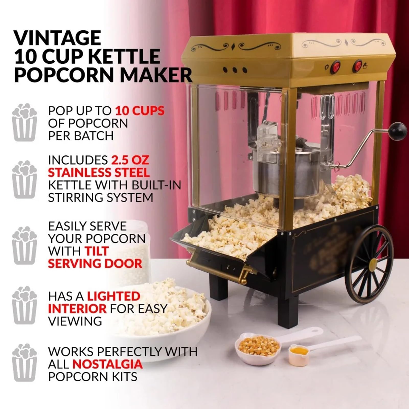 Máquina de Palomitas Máquina de Hacer Palomitas de maíz con hervidor de Agua de 2,5 onzas, Color Negro, automática Palomitero