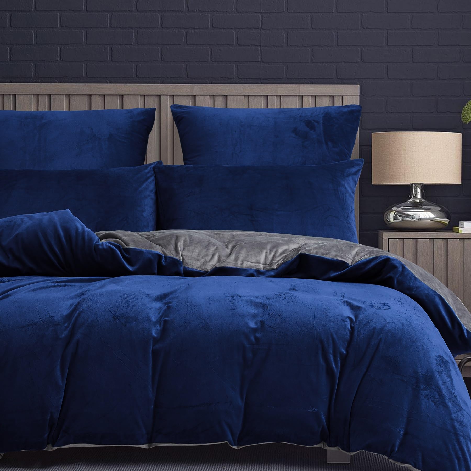 Damier Winter Plüsch Bettwäsche 220x240 Warm Blau Dunkelblau Grau Einfarbig Cashmere Touch Wende Bettwäsche Set Kuschelig Flauschige Bettwäsche 3 Teilig mit Reißverschluss und 2 Kissenbezüge 80x80 cm