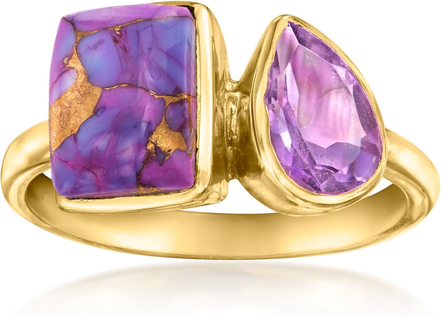 Ross-Simons Purple Turquoise and 1.10 Carat Amethyst Toi Et Moi Ring in 18kt Gold Over Sterling