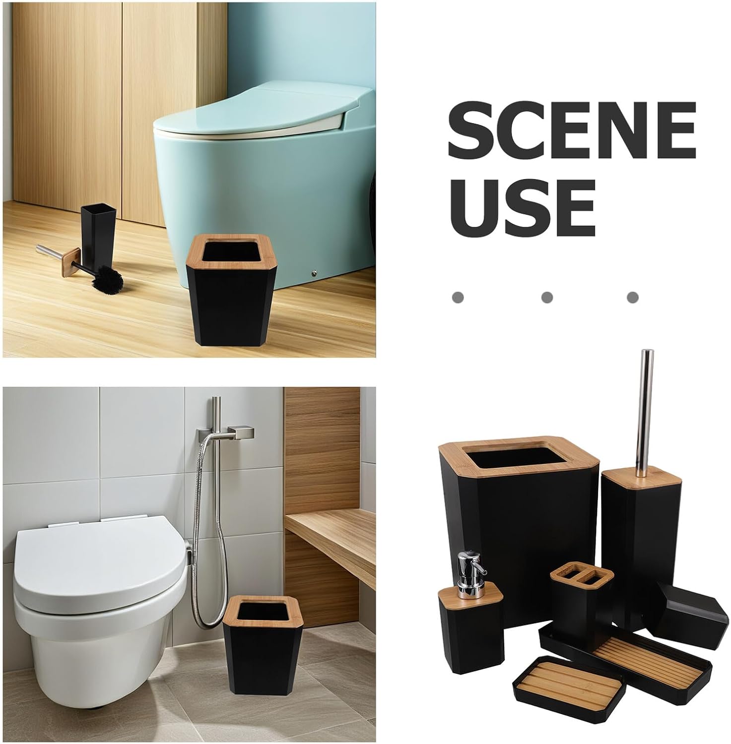 Bathroom Accessories Set 7pcs Black Toothbrush Holder Soap Dispenser Toothbrush Cup Soap Dish Bathroom Organizer for Home and Hotel