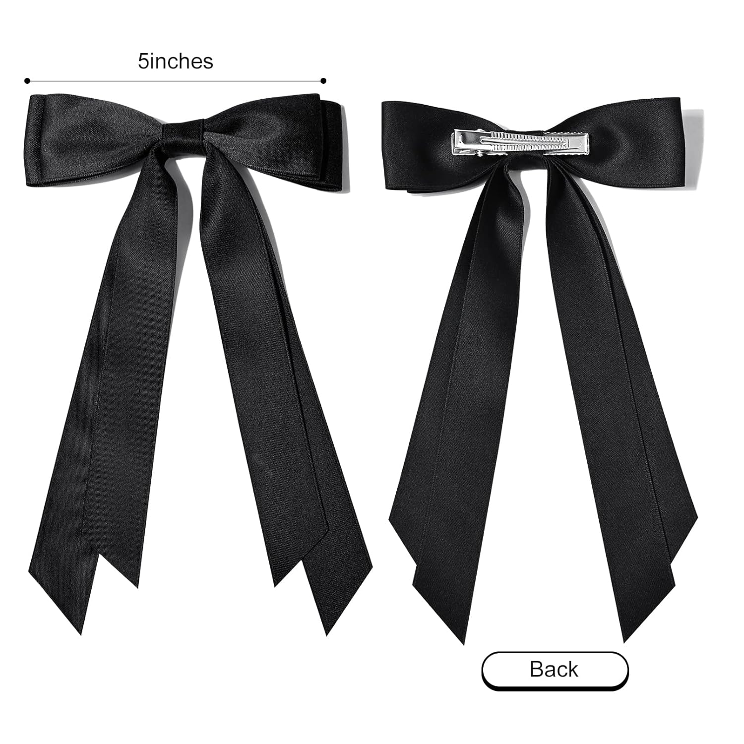 2PCS Silky Satin Hair Bows Hair Clip Black Red Hair Ribbon Ponytail Holder Accessories Slides Metal Clips Hair Bow for Women Girls Toddlers Teens Kids