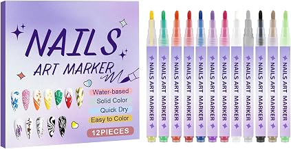 Nail Art Markers for Kids, 12 Colors 3D Quick-Drying Painting Markers For Gel Fingernail, Fingernail Drawing Markers For Women Home Salon Party Formal Wedding (A-12colors)