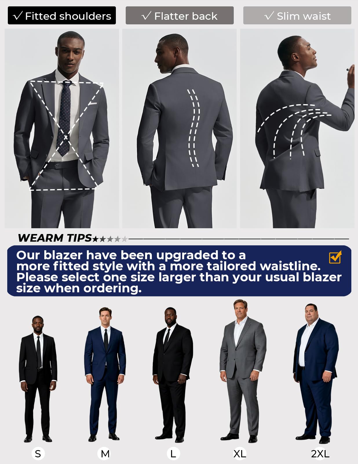 PJ PAUL JONES Traje de hombre de 2 piezas, corte ajustado, moderno