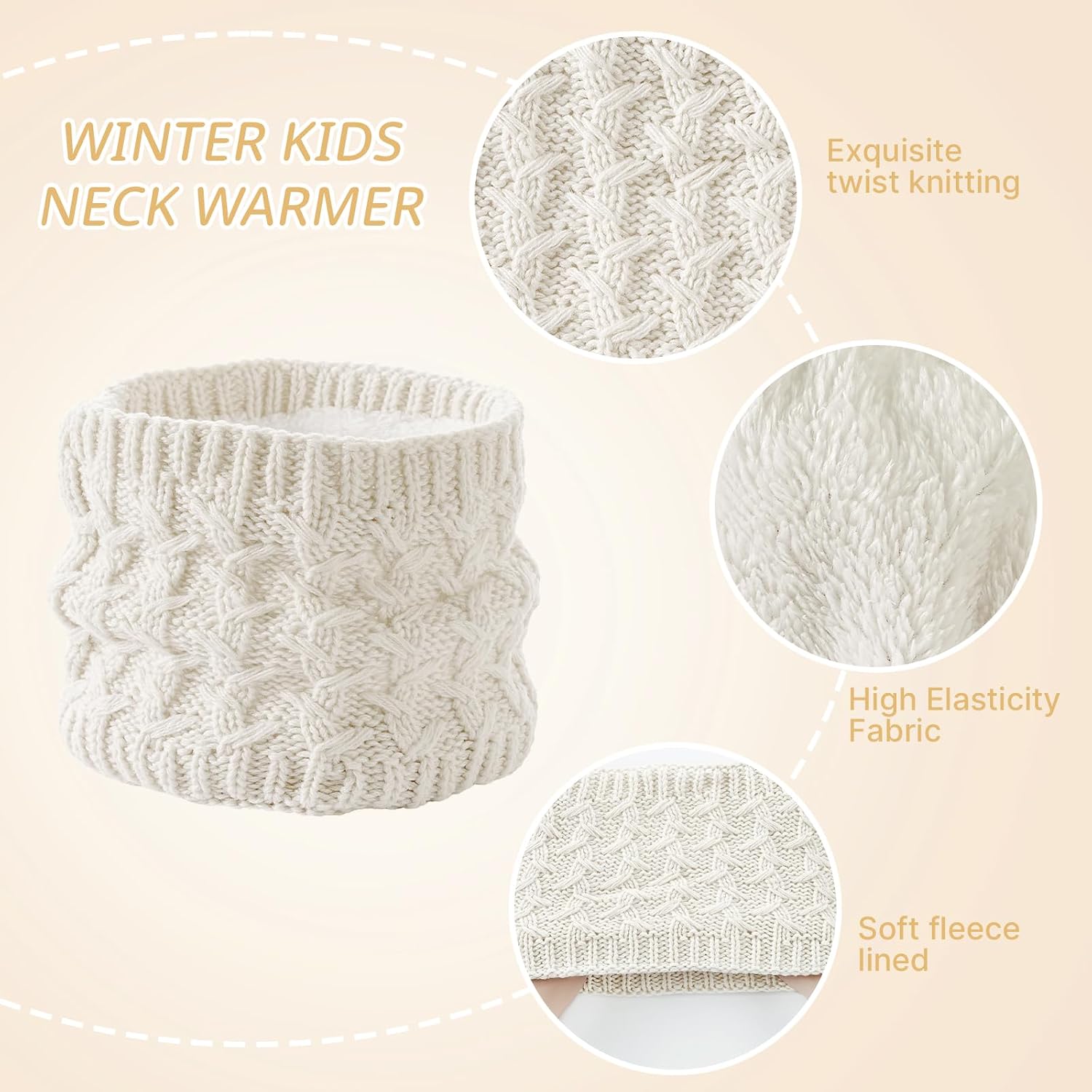 Tavaleu Kids Winter Beanie Hat Scart Gloves Set，Girls Fleece Lined Knitted Pom Hat Neck Warmer Knit Gloves for Children