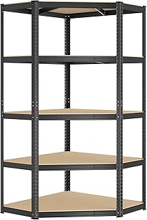 SONGMICS Eckregal 5 Ebenen, Schwerlastregal, Metall, Lagerregal für Garage, Abstellraum, Kellerregal, bis 875 kg belastbar, 1er Set（180 x 70 x 40 x 43 cm） tintenschwarz-naturbeige GLR080B01