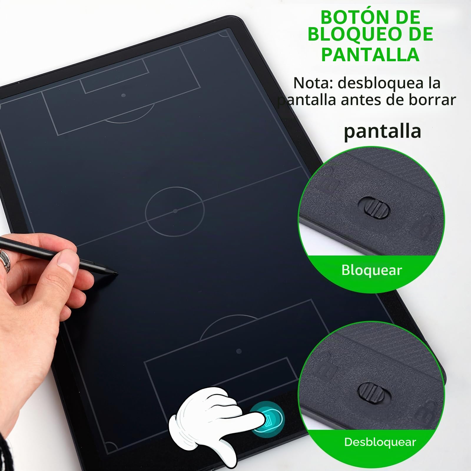 Pizarra táctica LCD Elctronic: pizarra táctico de fútbol con bolígrafo Tacical, 16 pulgadas Erasable Drawing Board para guías y herramientas de entrenamiento