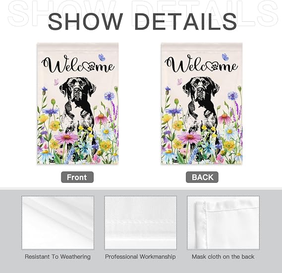 Welcome Summer Black Lab Garden Flag for Outside Spring Floral Labrador Dog Banner 12x18 Double Sided Seasonal Yard Signs Lawn Outdoor Decoration