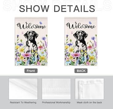 Welcome Summer Black Lab Garden Flag for Outside Spring Floral Labrador Dog Banner 12x18 Double Sided Seasonal Yard Signs Lawn Outdoor Decoration