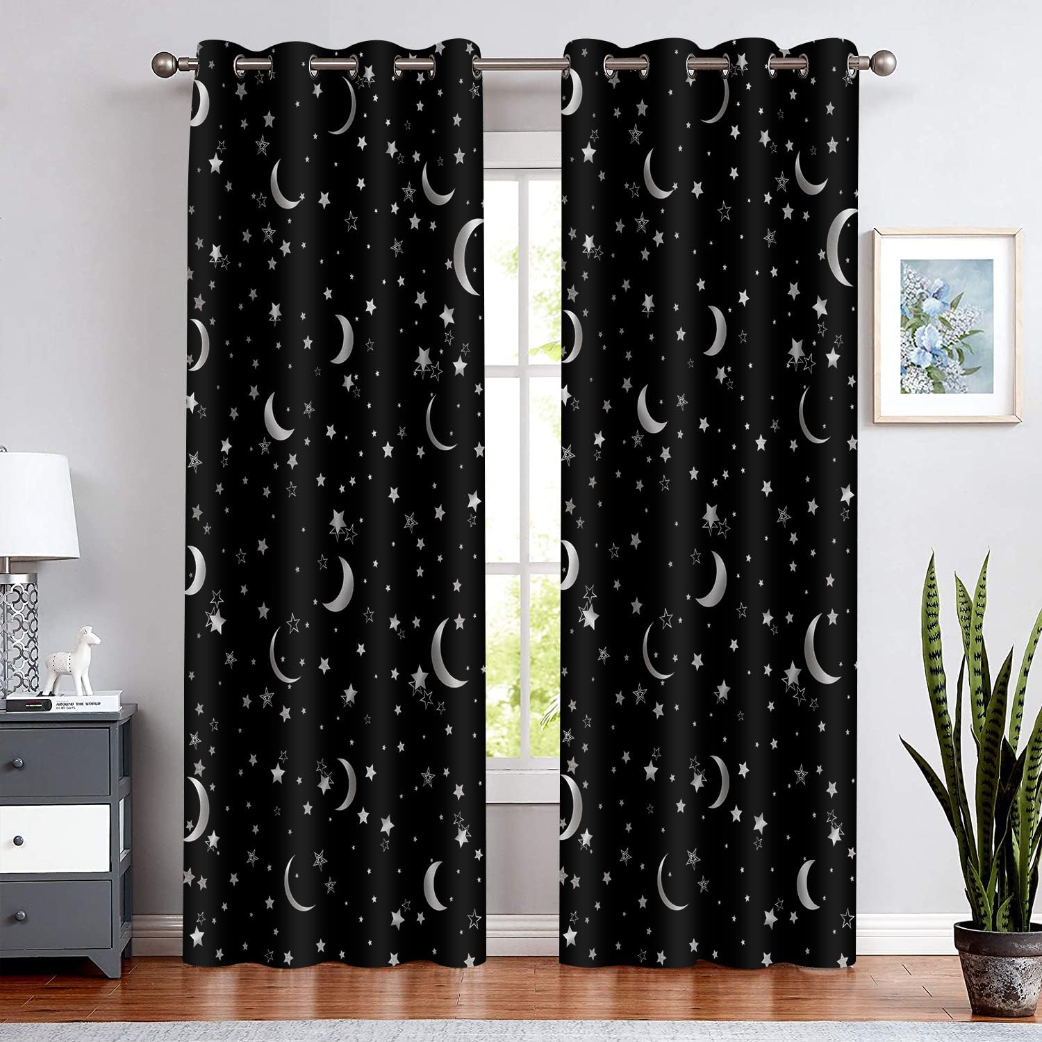 BSPPTI Star Curtains for Bedroom 42x84inch Kids Blackout Curtains Black Blackout Curtains Insulated Room Darkening Window Drapes for Nursery 2 Panels