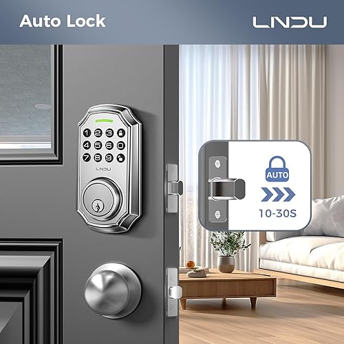 Miniatura 4 de Cerradura de puerta de entrada sin llave con juego de empuñadura 100 códigos frontales, teclado con asa, cerrojo de seguridad electrónico con 2