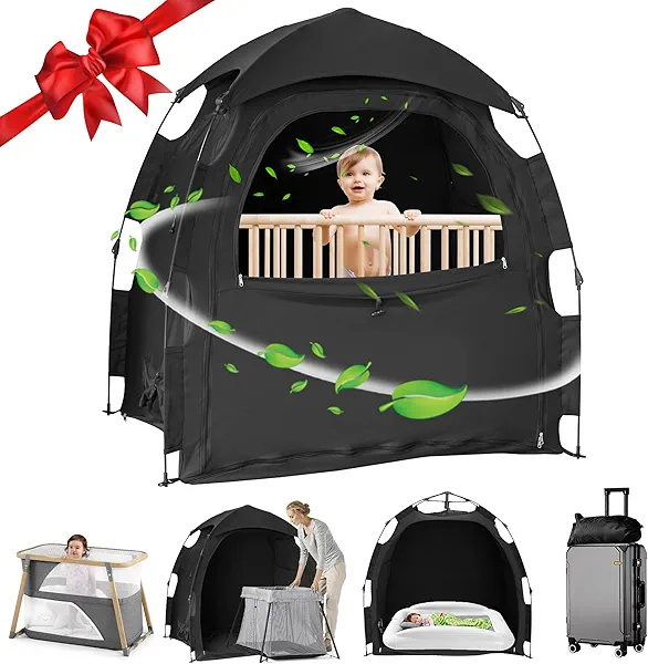 YABORAS Sleep Tent for Pack N Play, Baby Sleep Tent One-Click Assembly Effective Light Blocking Tent for Sleep Pod & Mini Crib, Light Blocking Tent for Babies and Toddlers