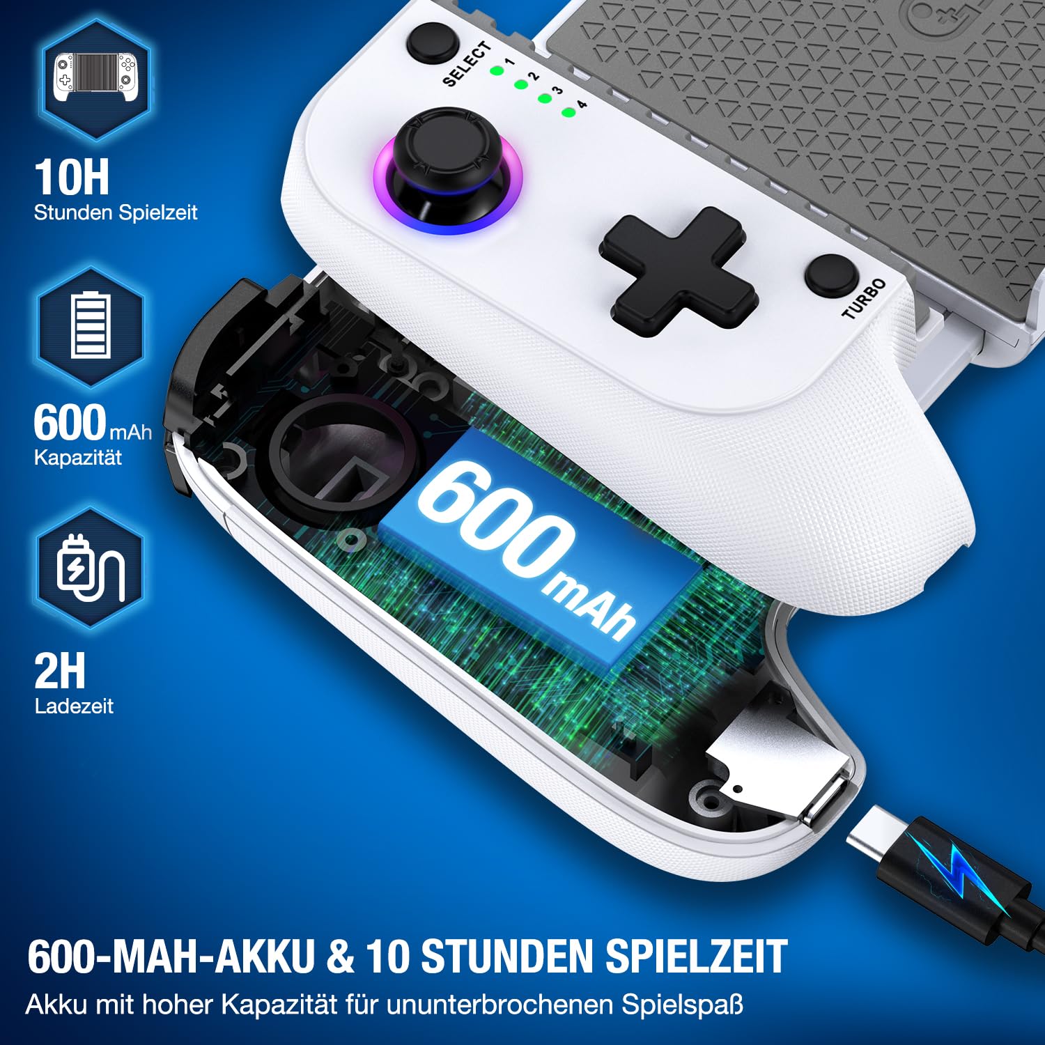 Elegamefy Controller cellulare per iPhone/Android, smartphone controller con joystick aggiornato senza zone morte, coloful luce mobile gaming controller per cellulare supporto cellulare