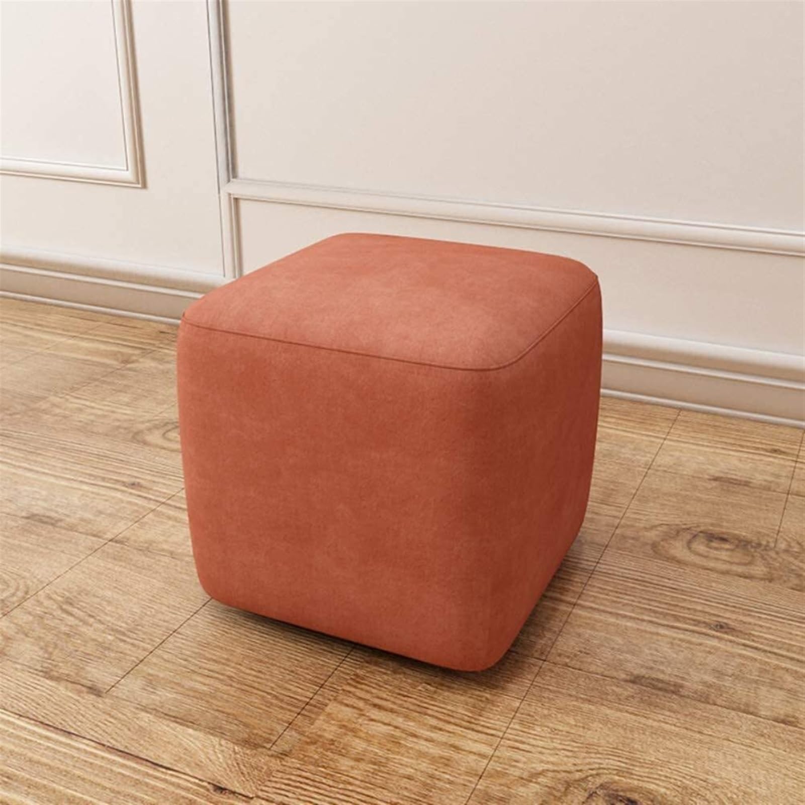 Pouf repose-pieds en bois massif orange pour corriger la posture assise et meubler les petits espaces