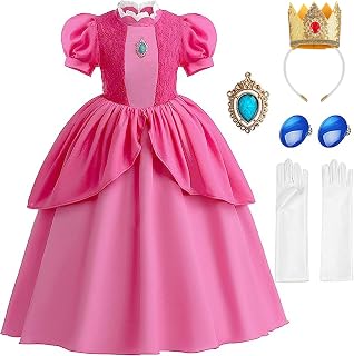 Princess Peach Costume Dress Girls Kids Cosplay Princess Peach Costumes Outfit Halloween Party Dress Up
