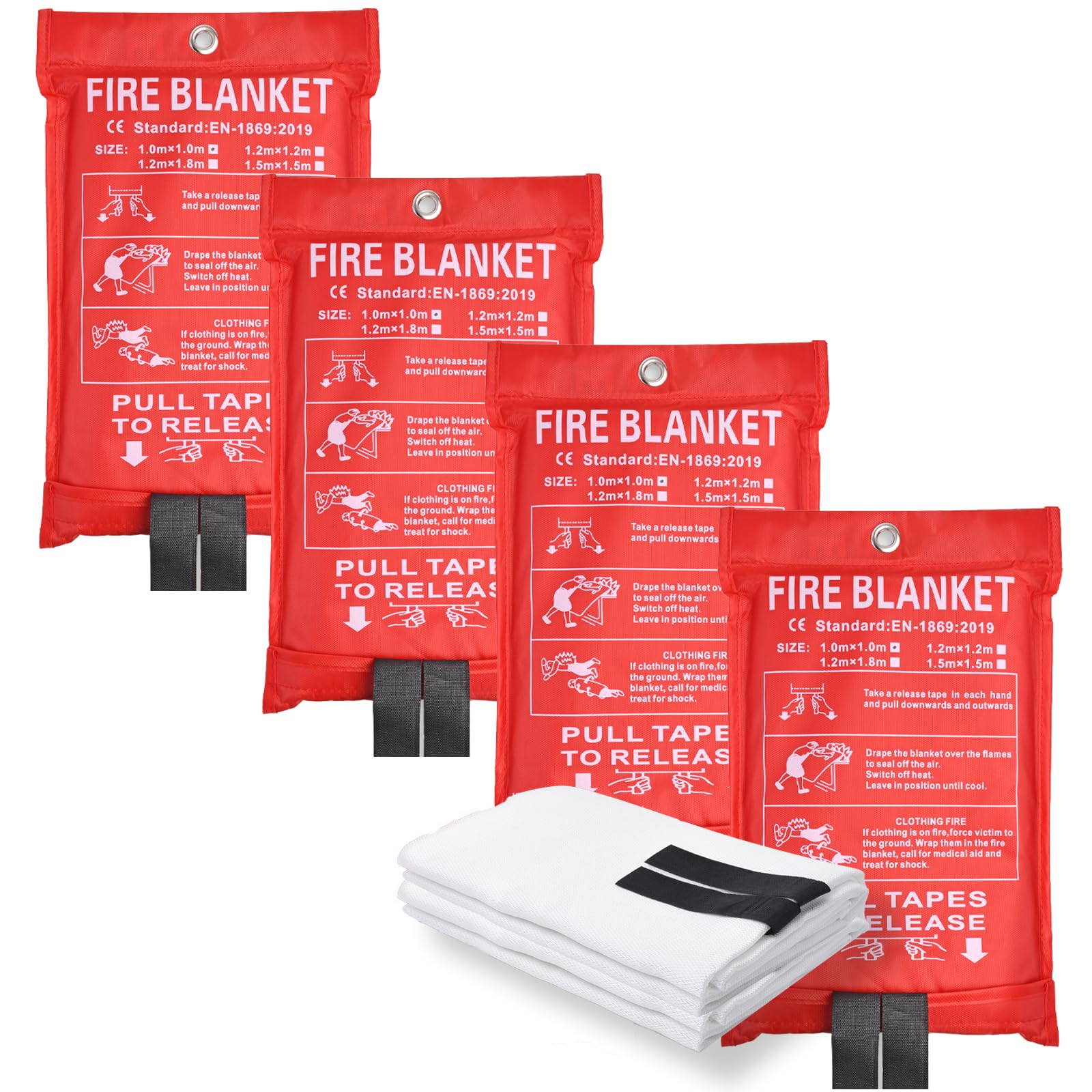 Fire Blanket for Home-Kitchen Retardant - 4 Pack Portable Fire Blanket,Kitchen Fire Blanket to Suppress Grease Fire, Emergency Fire Blanket for Grill,Office Fireproof (39 in X 39 in)