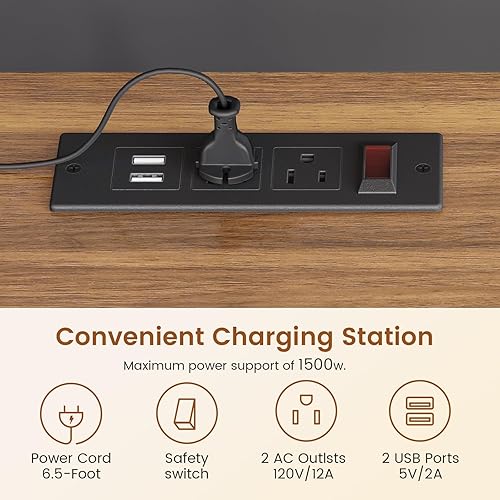 Miniatura 6 de Itaar Armario de barra de café de 45.3 pulgadas, estante para panaderos con toma de corriente y almacenamiento, soporte para microondas de granja