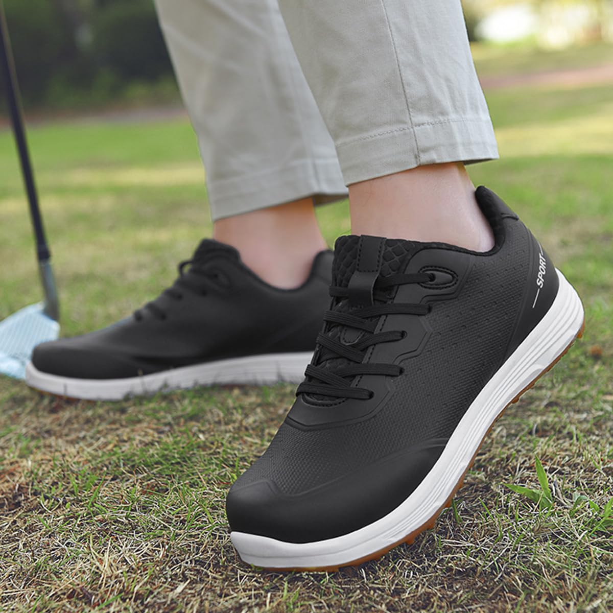 Zapatos de Golf Impermeables para Hombre Zapatillas de Golf con Cordones, Antideslizantes para Exteriores y Entrenamiento